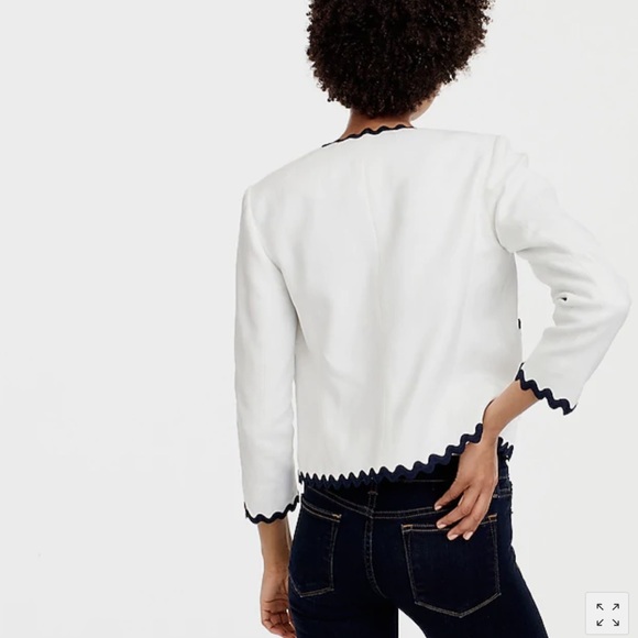 J. Crew White Lady Linen Jacket with Black Rick Rack Scallop Trim - Picture 4 of 10